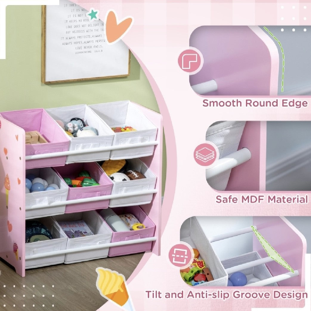 Sweetheart Storage Unit with 9 Removable Storage Baskets | Toy Box Organiser with Shelf | Pink | 3 Years+