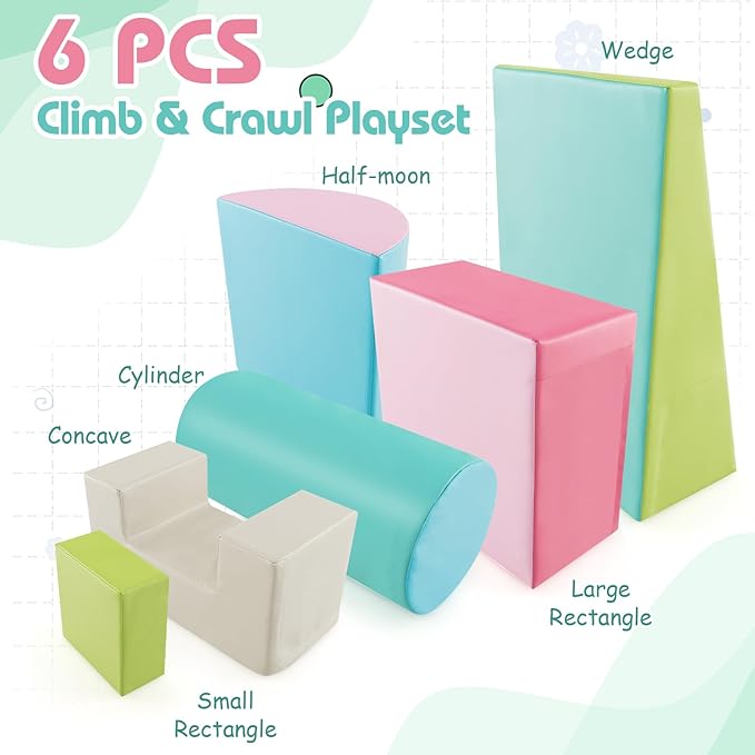Soft Play Equipment | Pikler 6 Piece Foam Soft Play Set | Soft Play Slide & Bridge | Pastels Set | 1-3 years
