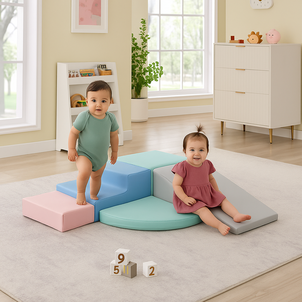 Montessori Pastel Soft Play Set | 5-Piece Step & Slide Climbing Blocks
