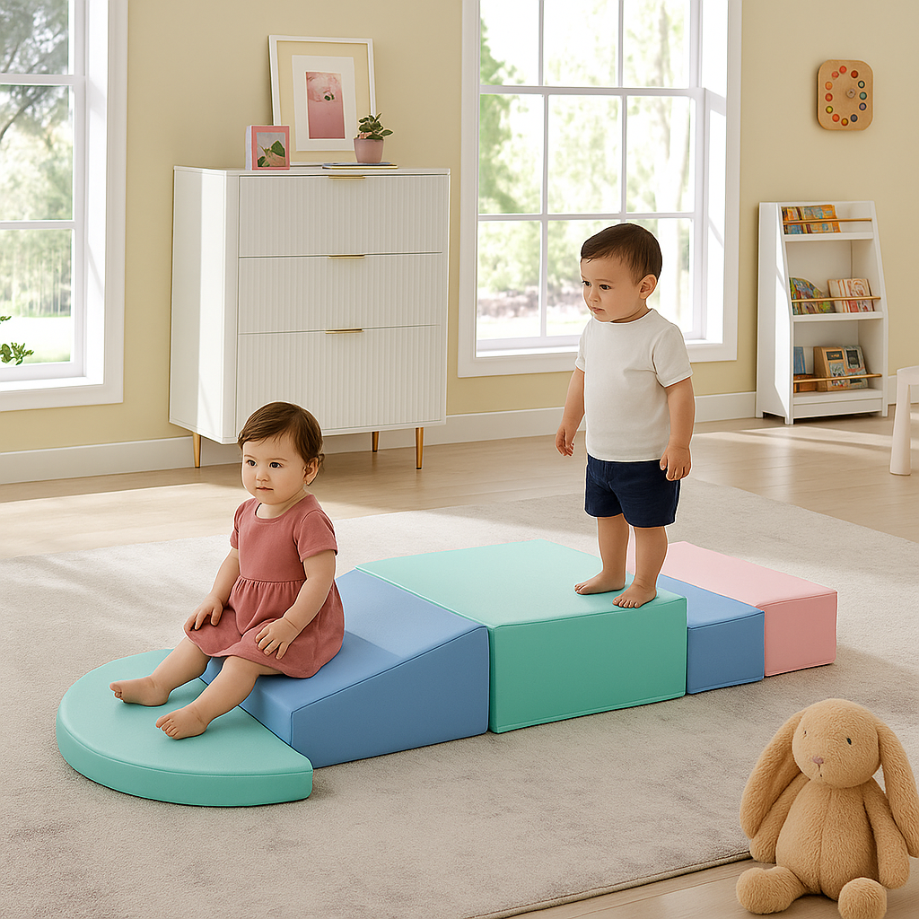 Montessori Pastel Soft Play Set | 5-Piece Step & Slide Climbing Blocks