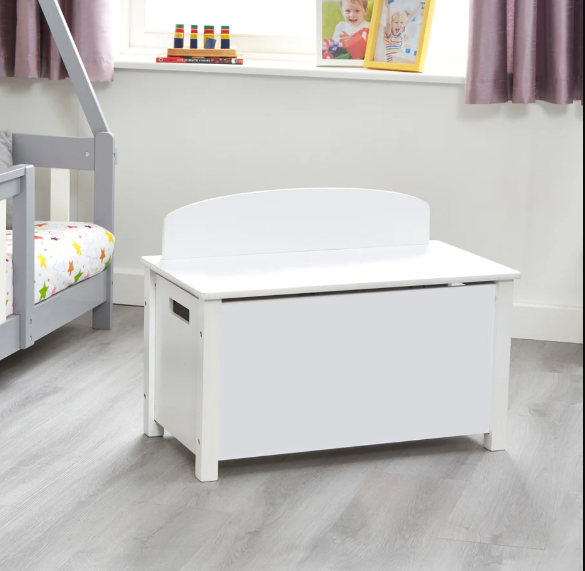 Montessori Wood Toy Box Slow Release Safety Hinge | Ottoman | Blanket Box | White | W:68 x H:47.5 x D:37.5cm