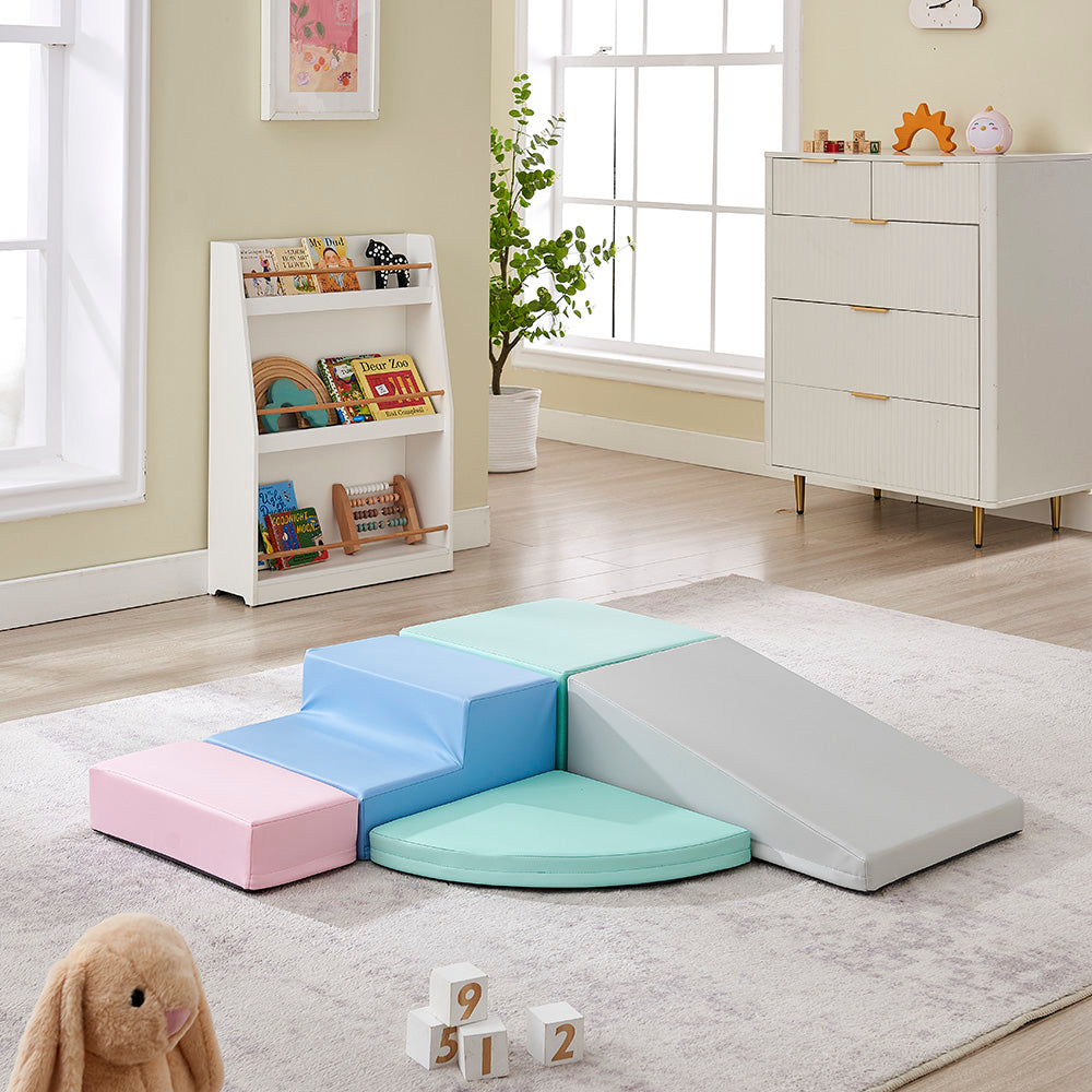 Montessori Pastel Soft Play Set | 5-Piece Step & Slide Climbing Blocks