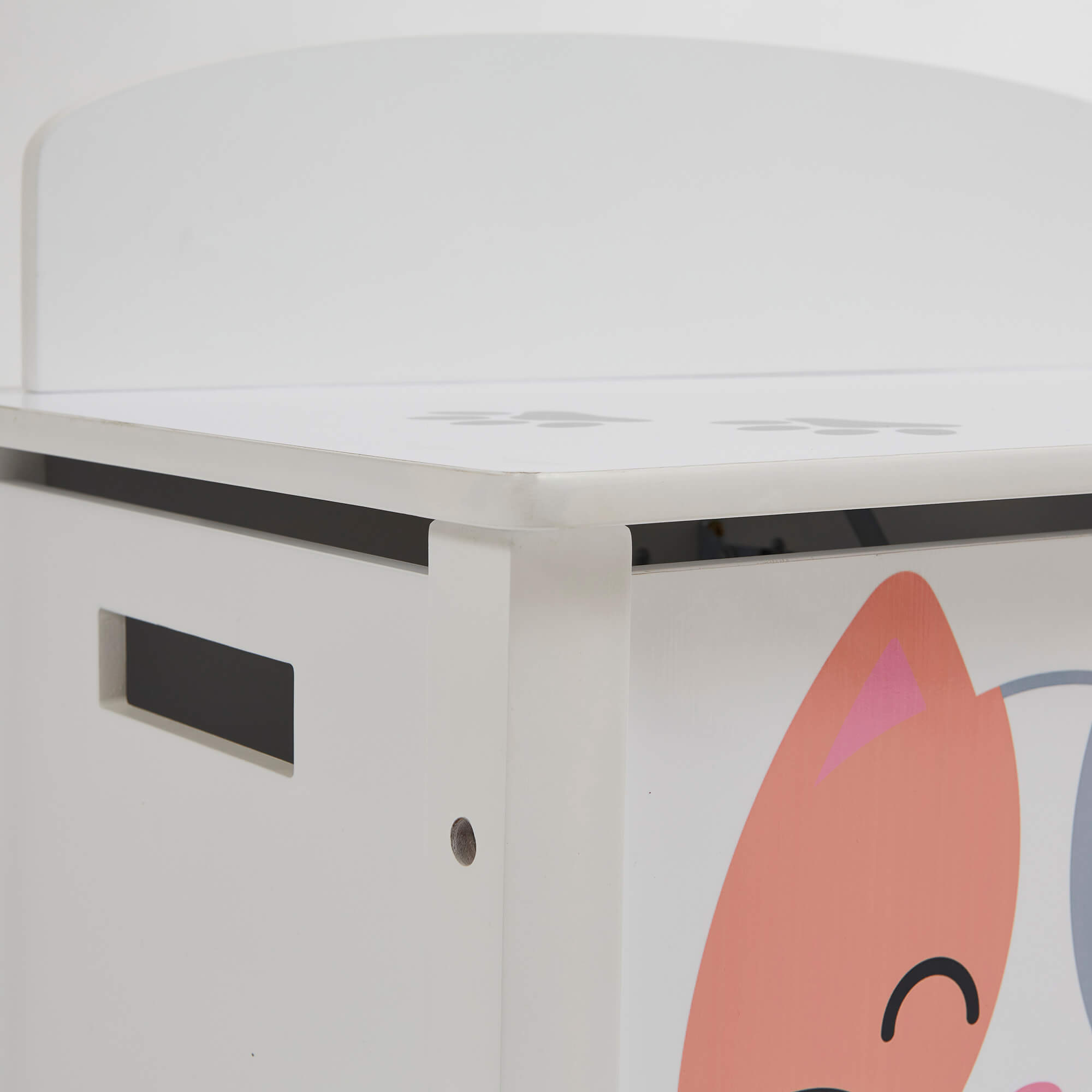 Kids Montessori Toy Box and Seat with Slow Release Hinge | Ottoman | Blanket Box | Cat & Dog Design