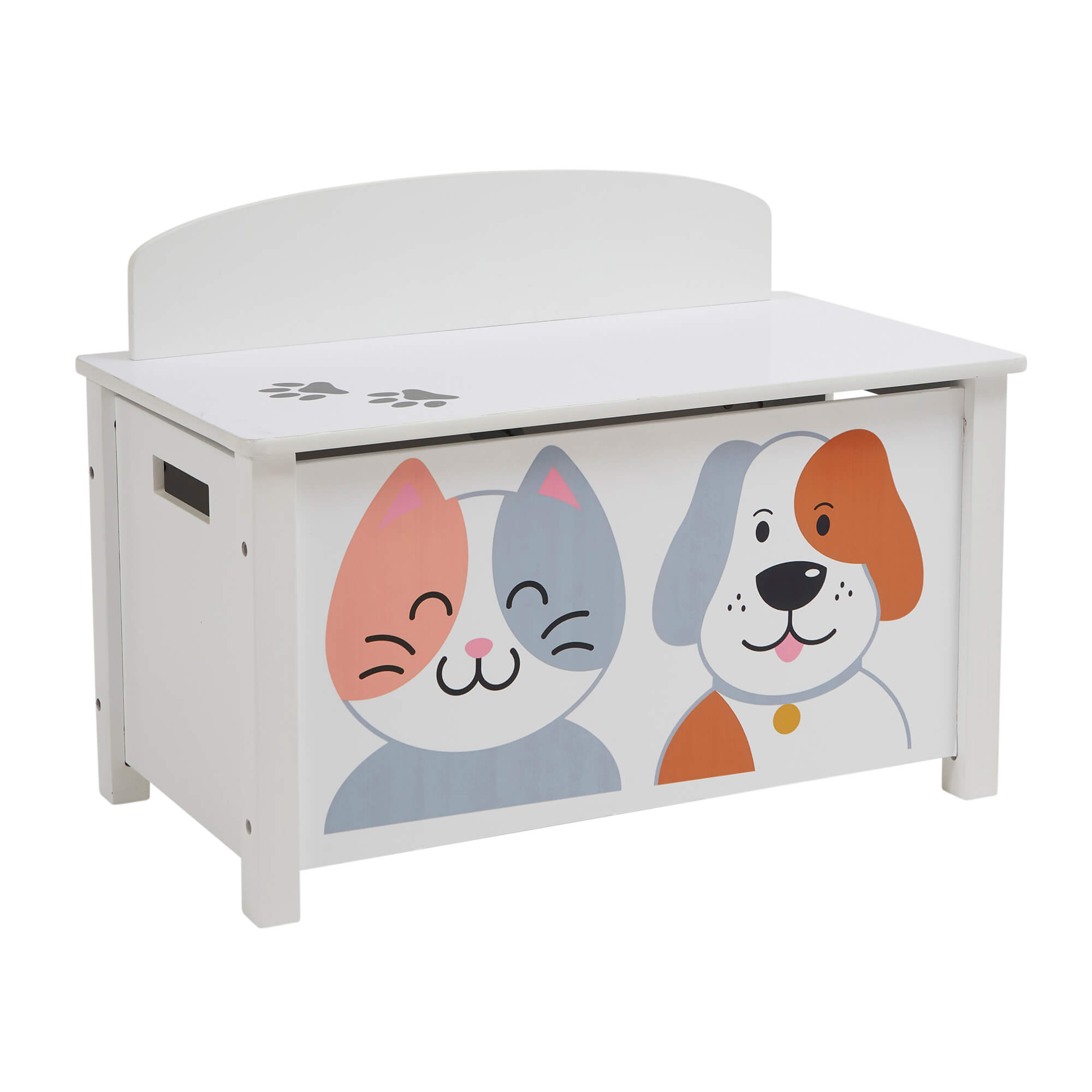 Kids Montessori Toy Box and Seat with Slow Release Hinge | Ottoman | Blanket Box | Cat & Dog Design