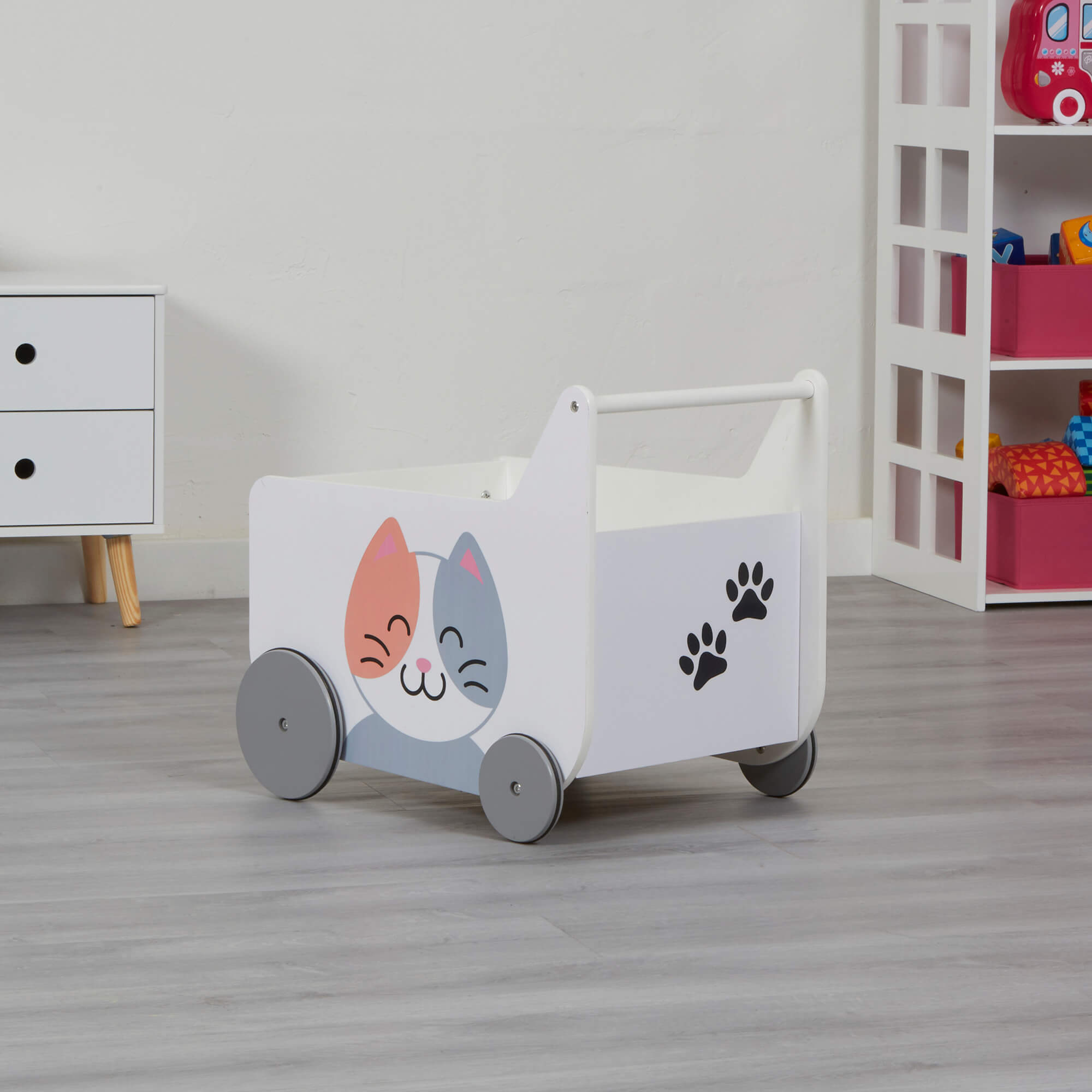 Montessori Toy Box | Toy Storage | Cat and Dog Push Along Trolley