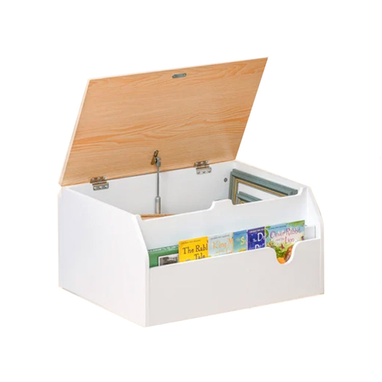 3-in-1 Montessori Toy Box, Bookshelf & Seat with Child Safety Hinge | White | 58L x 43W x 30H cm