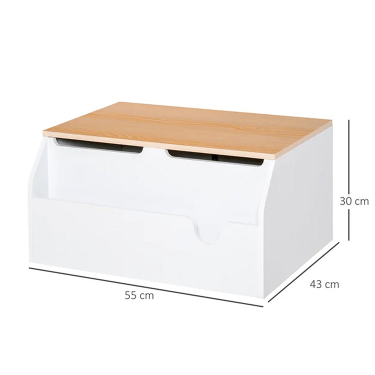 3-in-1 Montessori Toy Box, Bookshelf & Seat with Child Safety Hinge | White | 58L x 43W x 30H cm