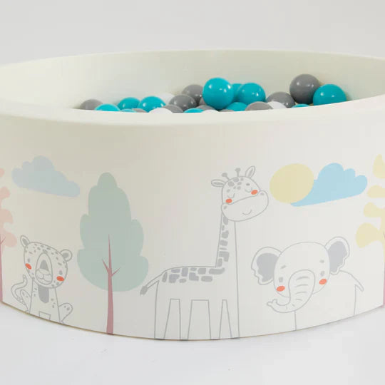 Montessori Ball Pit | Ball Pool |  Thick Inner Floor Mat | 200 FREE balls | 90 x 90 x 30cm | Safari Animals