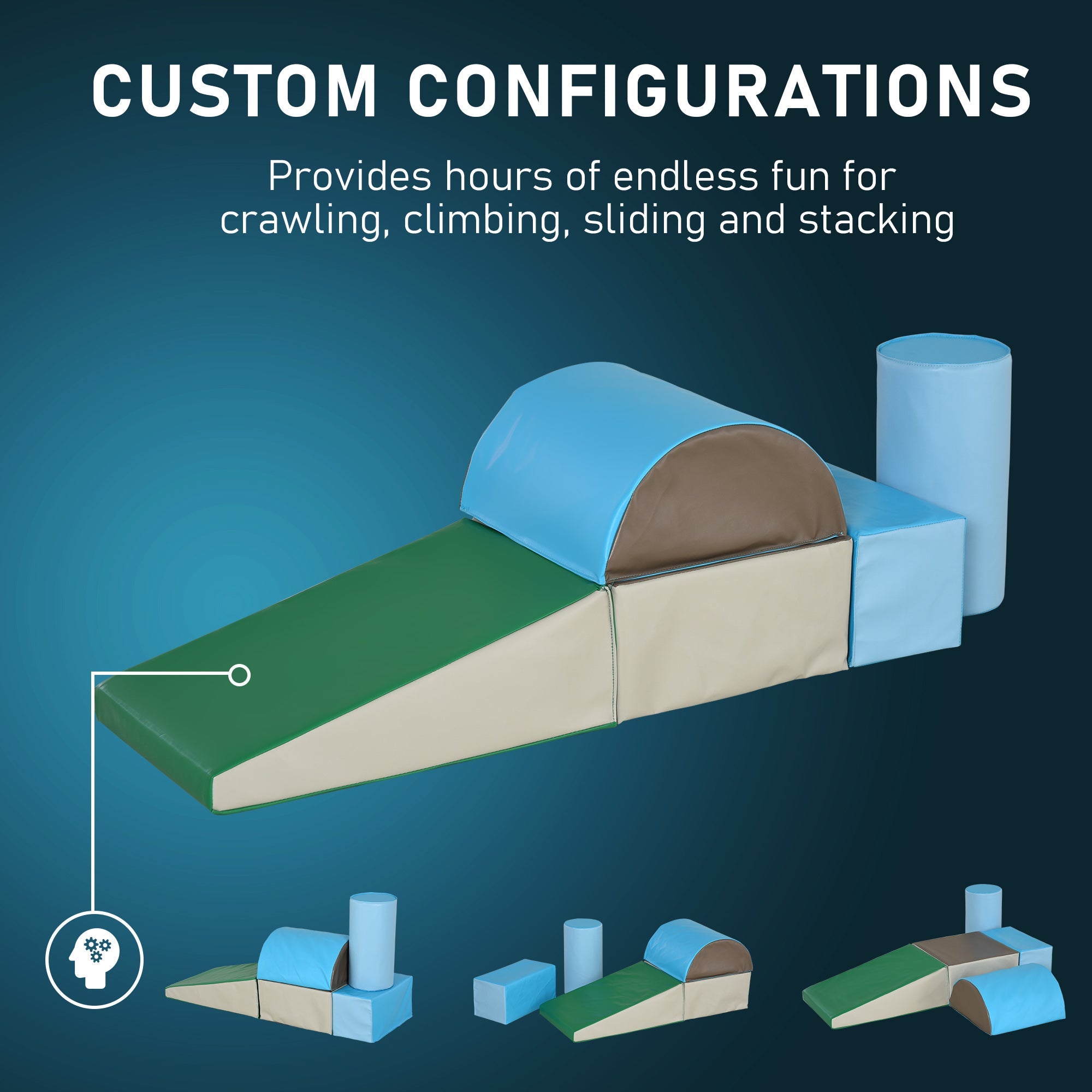 Indoor Soft Play Equipment | Montessori 5 Piece Foam Play Set | Soft Play Slide | Blue & Green | 1-3 years