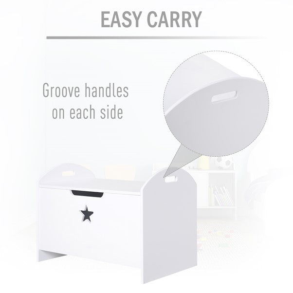 Kids Wooden Toy Box and Bench with Child Safety Hinge| Toy Storage with Handles| White