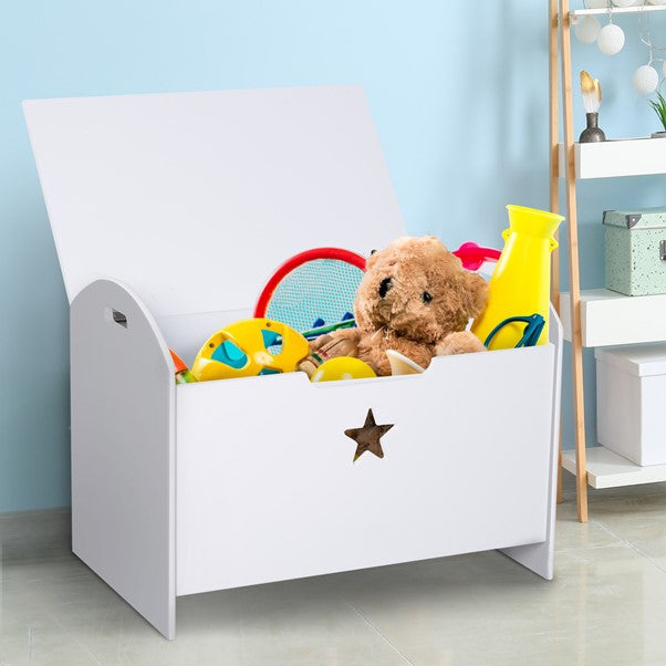 Kids Wooden Toy Box and Bench with Child Safety Hinge| Toy Storage with Handles| White