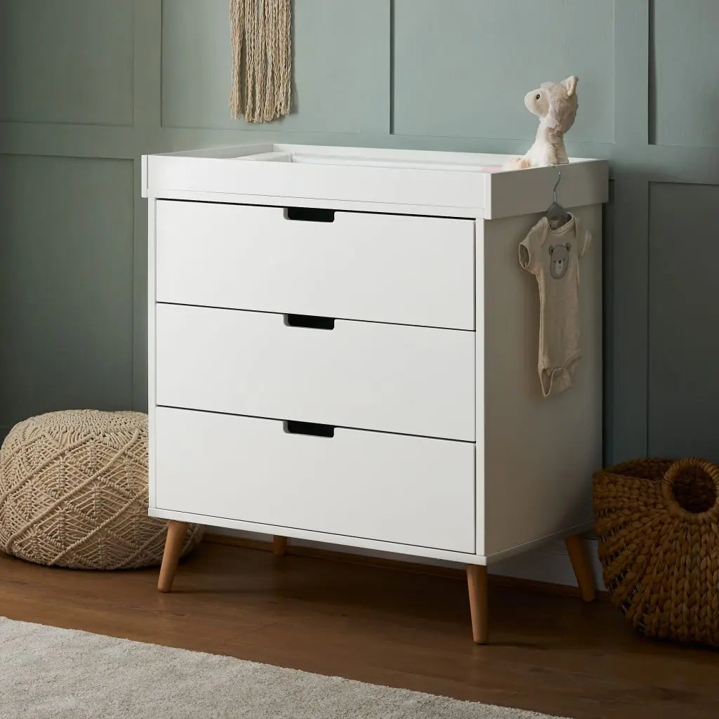 Scandi-Inspired Baby Changing Unit | Chest of Drawers | Baby Dresser | White & Natural
