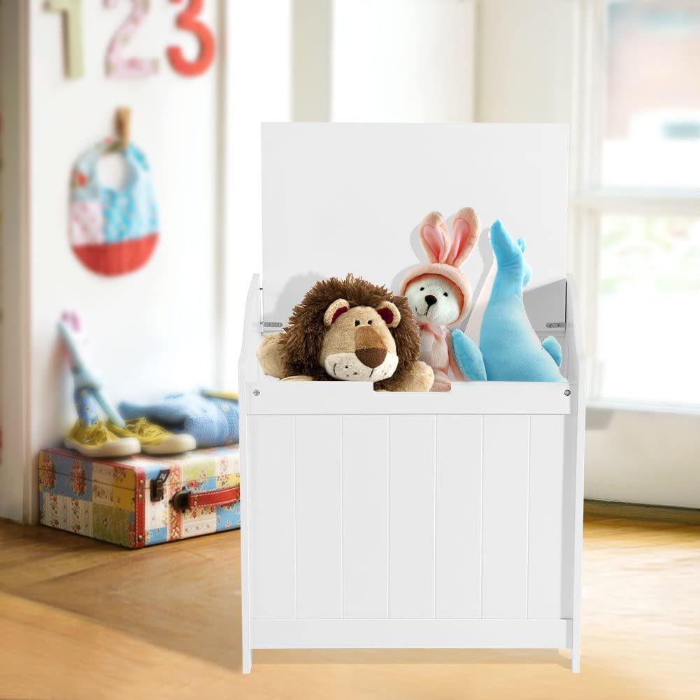 Kids Large Wooden Toy Box with Slow Release Hinge | Ottoman | Blanket Box | White