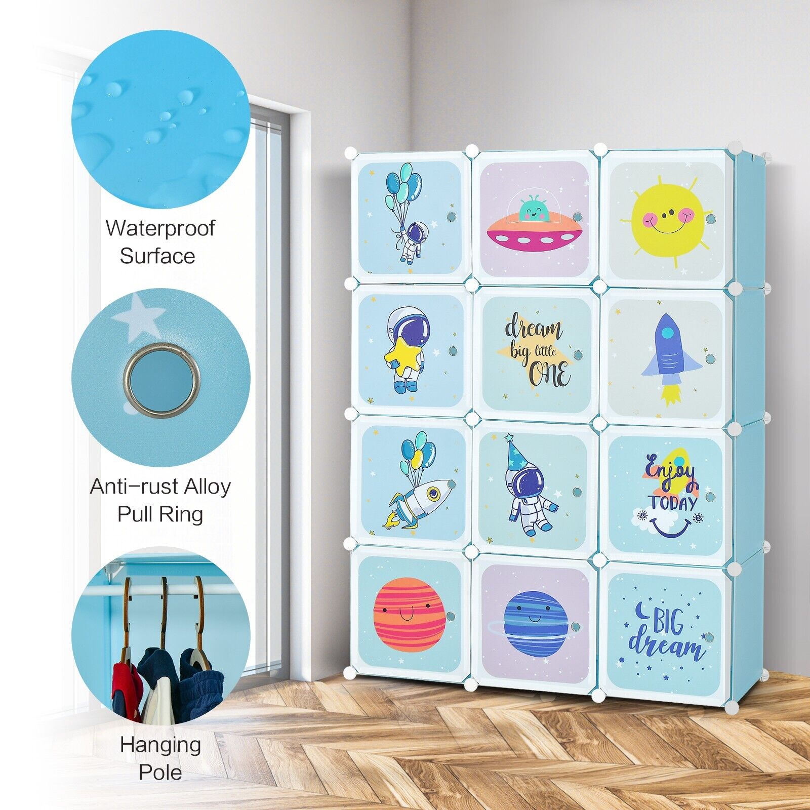 Large Portable Wardrobe cum Storage Unit | 12 Cubes | Toy Storage | Blue